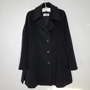 MaxMara Short Virgin Wool Coat Single breasted Side slits Oversized Black